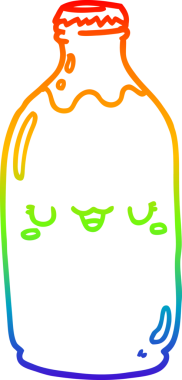 Gökkuşağı gradyan çizgisi bir insan tarafından çizilmiş şirin bir süt şişesinin çizimi