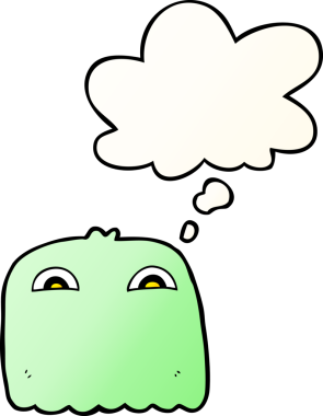 Bir insan tarafından çizilmiş yumuşak eğimli düşünce baloncuklu çizgi film hayaleti.