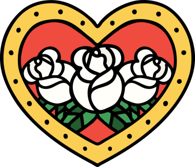 Geleneksel kalp şeklinde dövme ve bir insan tarafından çizilmiş çiçekler.