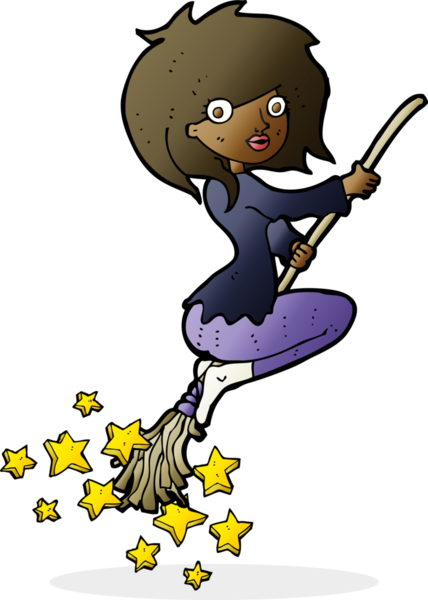 Bir insan tarafından çizilmiş süpürgeye binen cadı çizgi filmi.