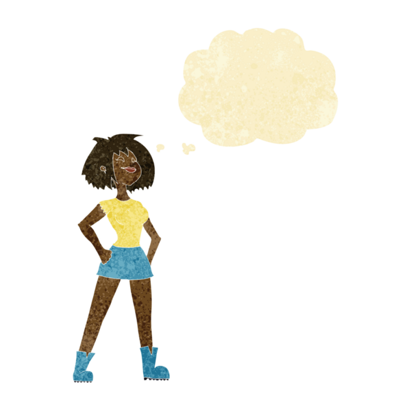 Bir insan tarafından çizilmiş düşünce baloncuğu olan yetenekli bir kadın.