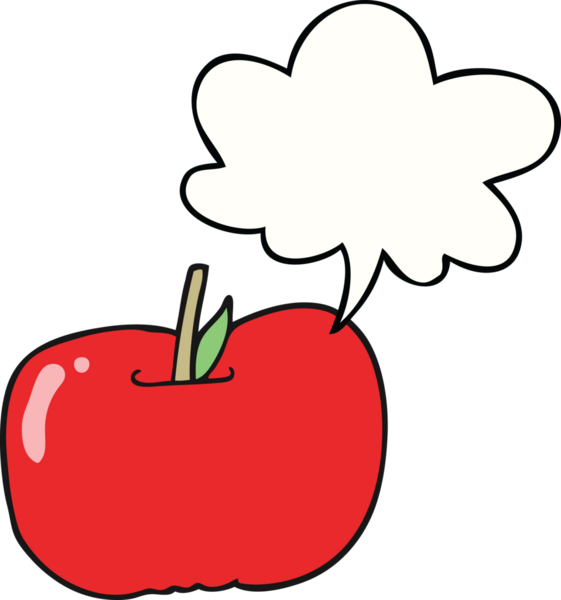 bir insan tarafından çizilmiş konuşma balonlu çizgi film elması