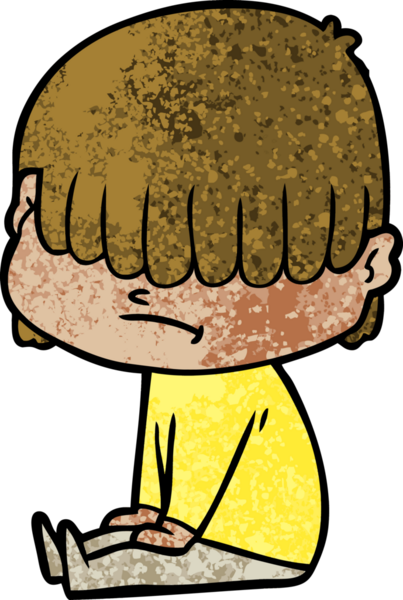 Bir insan tarafından çizilmiş dağınık saçlı çizgi film çocuğu.