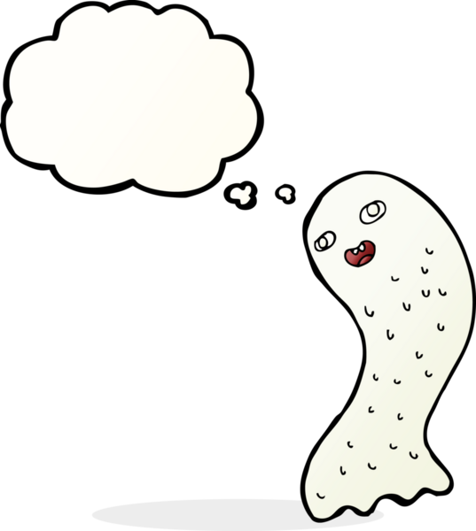 Bir insan tarafından çizilmiş düşünce baloncuklu komik çizgi film hayaleti.