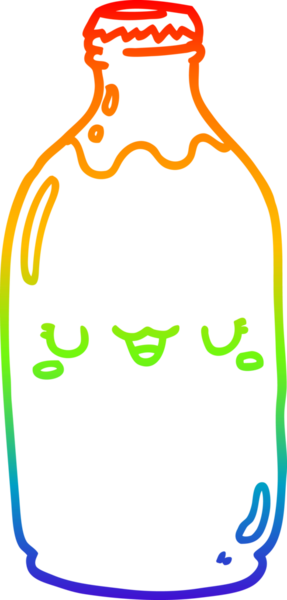 Gökkuşağı gradyan çizgisi bir insan tarafından çizilmiş şirin bir süt şişesinin çizimi