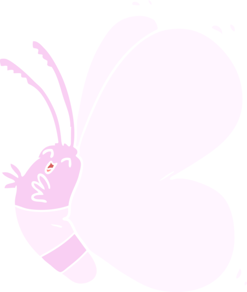 Bir insan tarafından çizilmiş komik düz renkli çizgi film kelebeği.