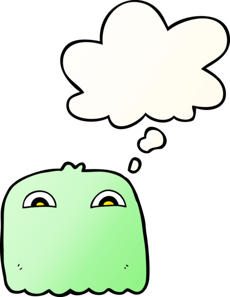 Bir insan tarafından çizilmiş yumuşak eğimli düşünce baloncuklu çizgi film hayaleti.