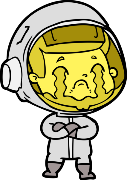 Bir insan tarafından çizilmiş ağlayan astronot çizgi filmi.