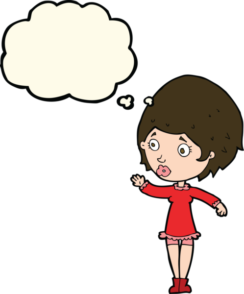 Bir insan tarafından çizilmiş düşünce baloncuğu olan güzel bir kadın.