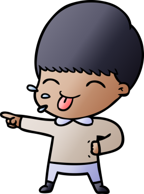 Çizgi filmci çocuk bir insan tarafından çizilmiş dili dışarı çıkarıyor.