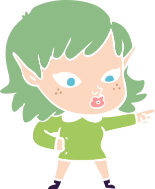 Bir insan tarafından çizilmiş düz renkli bir elf kızı.