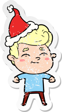 Noel Baba şapkası takan bir adamın insan tarafından çizilmiş üzgün çıkartması.