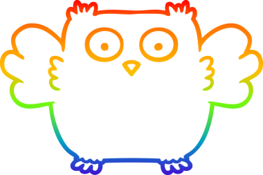 Gökkuşağı gradyan çizgisi bir insan tarafından çizilmiş şirin bir baykuş çizimi