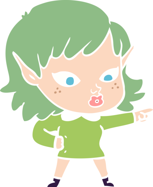 Bir insan tarafından çizilmiş düz renkli bir elf kızı.