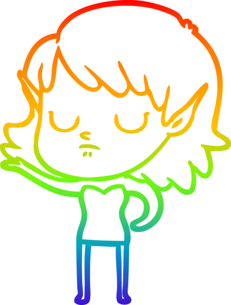 Gökkuşağı gradyan çizgi çizimi bir insan tarafından çizilmiş bir elf kızı