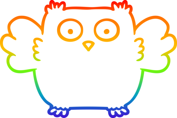 Gökkuşağı gradyan çizgisi bir insan tarafından çizilmiş şirin bir baykuş çizimi