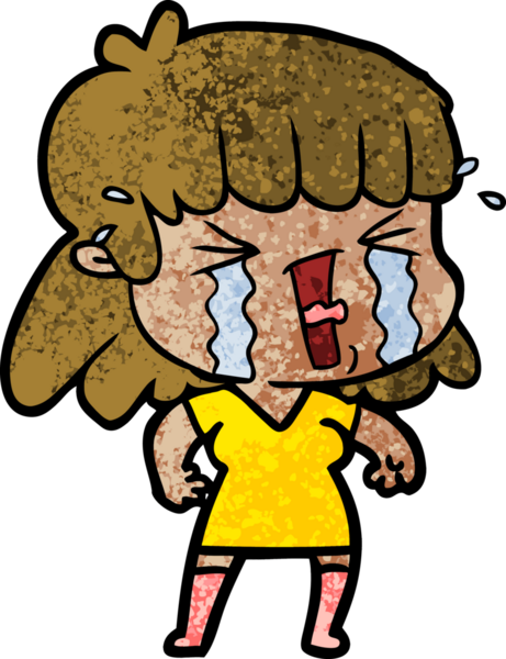 Bir insan tarafından çizilmiş gözyaşları içindeki çizgi film kadını.