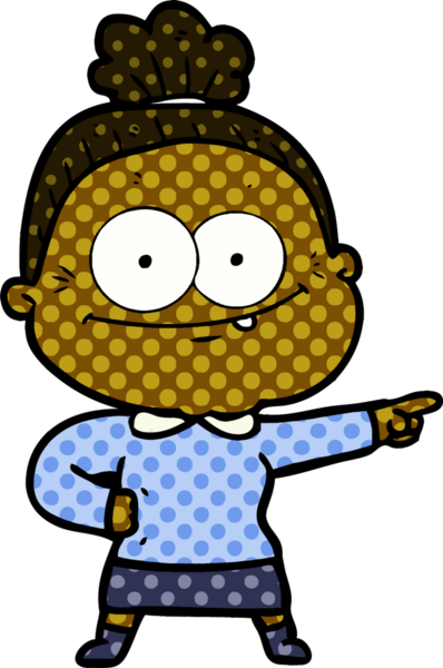 Bir insan tarafından çizilmiş mutlu yaşlı kadın çizgi filmi.