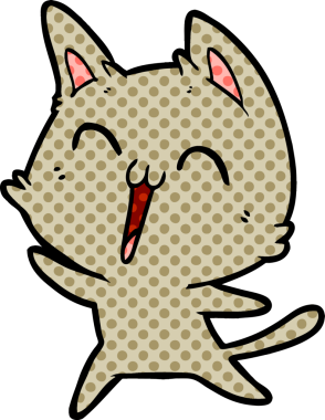 Bir insan tarafından çizilmiş mutlu çizgi film kedisi.