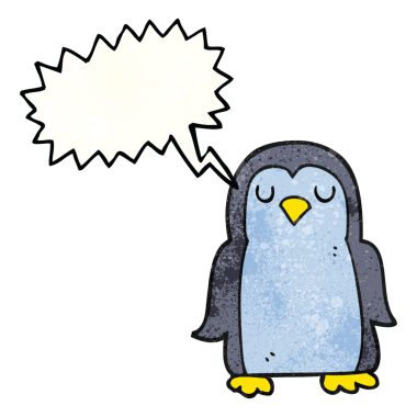 Bir insan tarafından çizilmiş serbest konuşma balonu desenli karikatür pengueni.