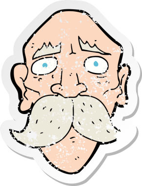 Bir insan tarafından çizilmiş üzgün, yaşlı bir adamın karikatür yapıştırması.