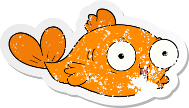 Bir insan tarafından çizilmiş mutlu bir Japon balığı çizgi filminin sıkıntılı çıkartması.