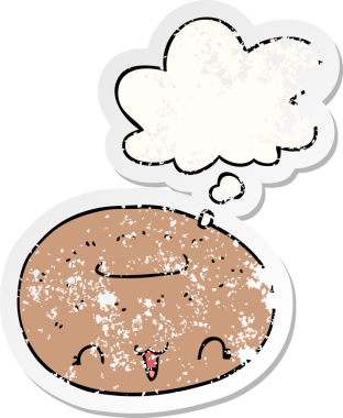 Düşünce baloncuğu olan tatlı çizgi film çörekleri insan tarafından çizilmiş yıpranmış bir çıkartma gibi.