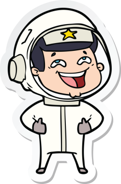 Bir insan tarafından çizilmiş, gülen astronotun çıkartması.