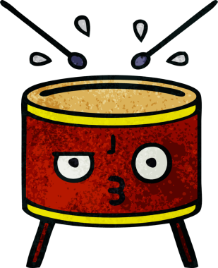 Bir insan tarafından çizilmiş eski grunge desenli davul karikatürü.