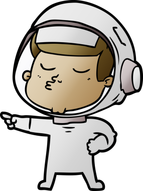 Bir insan tarafından çizilmiş kendine güvenen bir astronot çizgi filmi.