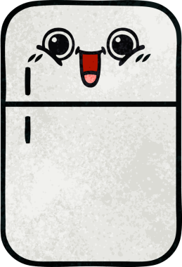 Bir insan tarafından çizilmiş buzdolabının retro grunge desenli karikatürü.