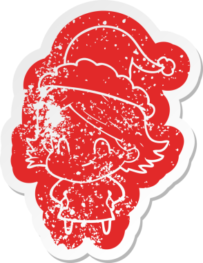 Bir insan tarafından çizilmiş Noel Baba şapkası giyen arkadaş canlısı bir kızın garip bir karikatürü.