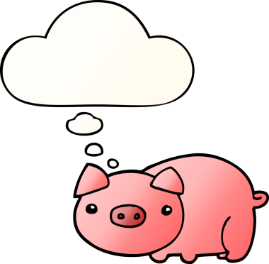 Bir insan tarafından çizilmiş, düşünce baloncuklu çizgi film domuzu.