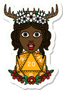 Bir insan tarafından çizilmiş 20 zarlı insan Druid çıkartması.