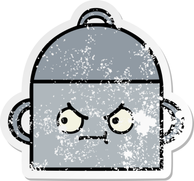 Bir insan tarafından çizilmiş tatlı bir yemek tenceresinin sıkıntılı çıkartması.