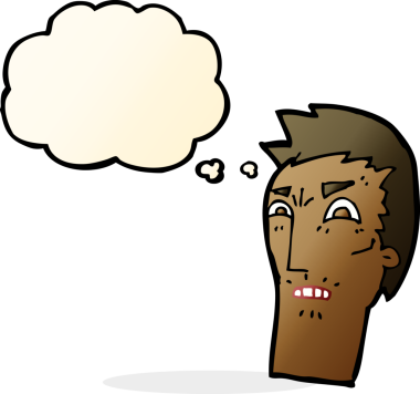 Bir insan tarafından çizilmiş düşünce baloncuklu kızgın bir yüz.