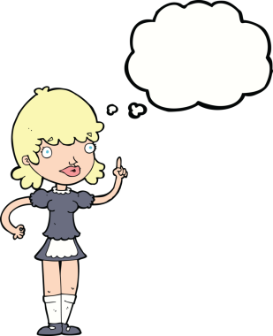 Bir insan tarafından çizilmiş düşünce balonlu çizgi film kızı.