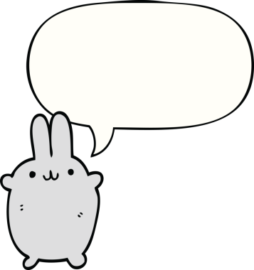 Bir insan tarafından çizilmiş konuşma balonlu çizgi film tavşanı.