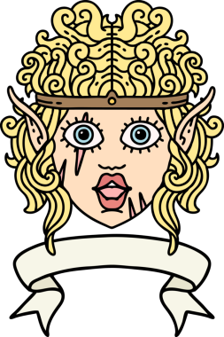 Retro Dövme Tarzı Elf Barbar karakter yüzü Bir insan tarafından çizilmiş pankartıyla