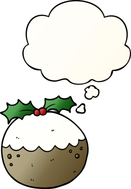 Düşünce baloncuklu karikatür pudingi bir insan tarafından çizilmiş yumuşak bir gradyan stili.