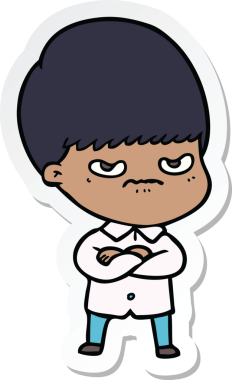 Bir insan tarafından çizilmiş kızgın bir çizgi film çocuğunun çıkartması.