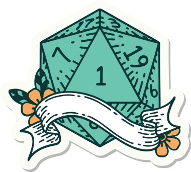 Bir insan tarafından çizilmiş doğal bir d20 zar etiketi.