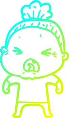 Bir insan tarafından çizilmiş kızgın yaşlı bir kadının soğuk çizgi çizimi.