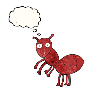 Bir insan tarafından çizilmiş serbest çizim düşünce kabarcığı desenli karınca.