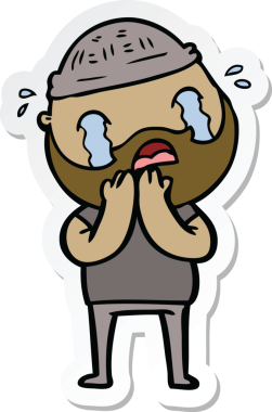 Bir insan tarafından çizilmiş ağlayan sakallı bir adamın çıkartması.