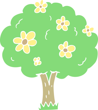 Bir insan tarafından çizilmiş çiçekli ağacın düz renk çizimi