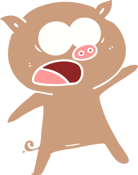 Bir insan tarafından çizilmiş düz renkli çizgi film domuzu.