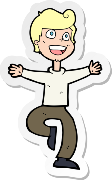 Bir insan tarafından çizilmiş heyecanlı bir çocuğun çıkartması.