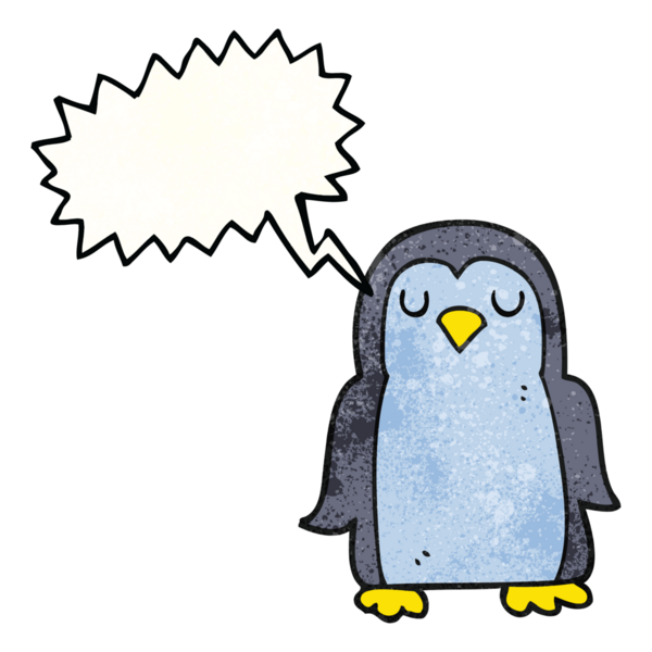 Bir insan tarafından çizilmiş serbest konuşma balonu desenli karikatür pengueni.