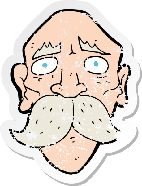 Bir insan tarafından çizilmiş üzgün, yaşlı bir adamın karikatür yapıştırması.